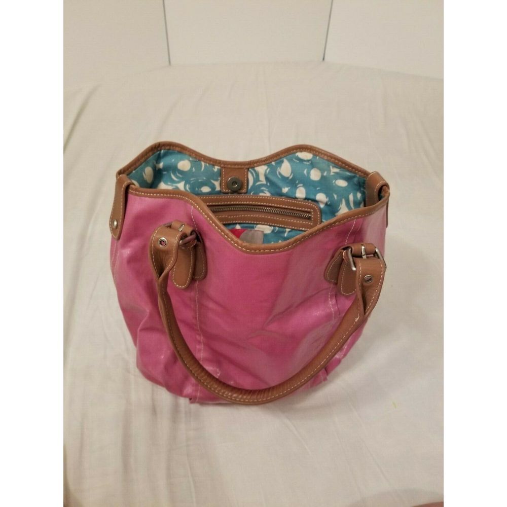 BODEN Pink Women Purse Medium Shoulder Bag Turquoise Cream inside GUC‎ 12" x 13"